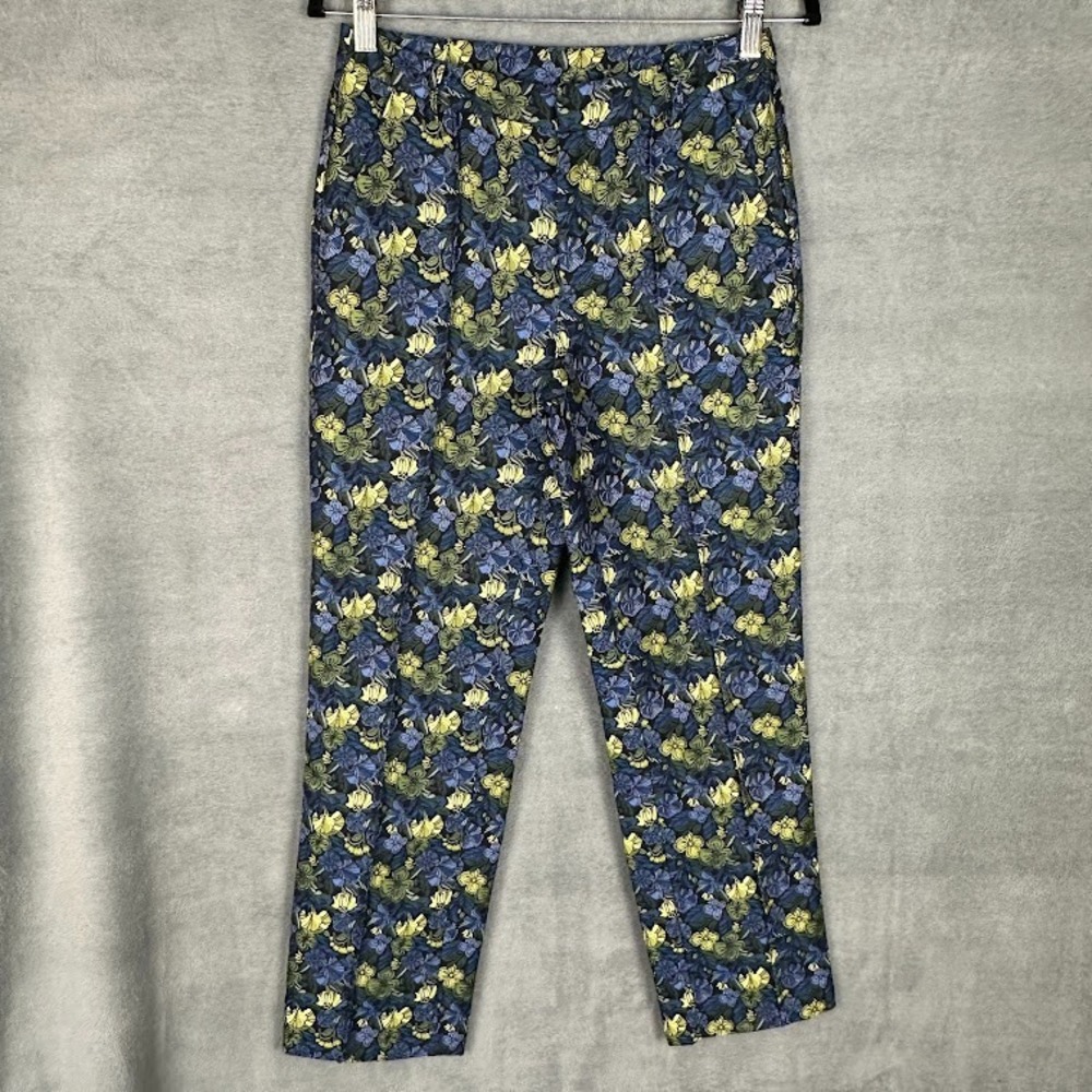 Anthropologie Current Air Pant Womens Small Blue Floral Bluebell Jacquard Office
